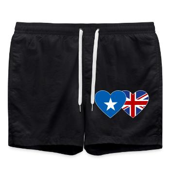 Somalia England Flagge Herz - Badeshorts - Schwarz - Vorne - AI Model Male 185 light (185cm)