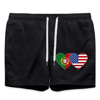Portugal USA Flag Heart - Swim Trunks - black - Front - AI Model Male 185 light (185cm)