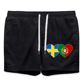 Sweden Portugal Flag Heart - Swim Trunks - black - Front - AI Model Male 185 light (185cm)