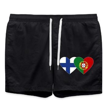 Finland Portugal Flag Heart - Swim Trunks - black - Front - AI Model Male 185 light (185cm)