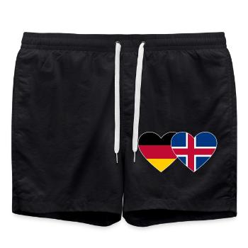 Deutschland Island Flagge Herz - Badeshorts - Schwarz - Vorne - AI Model Male 185 light (185cm)