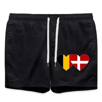 Belgium Denmark Flag Heart - Swim Trunks - black - Front - AI Model Male 185 light (185cm)