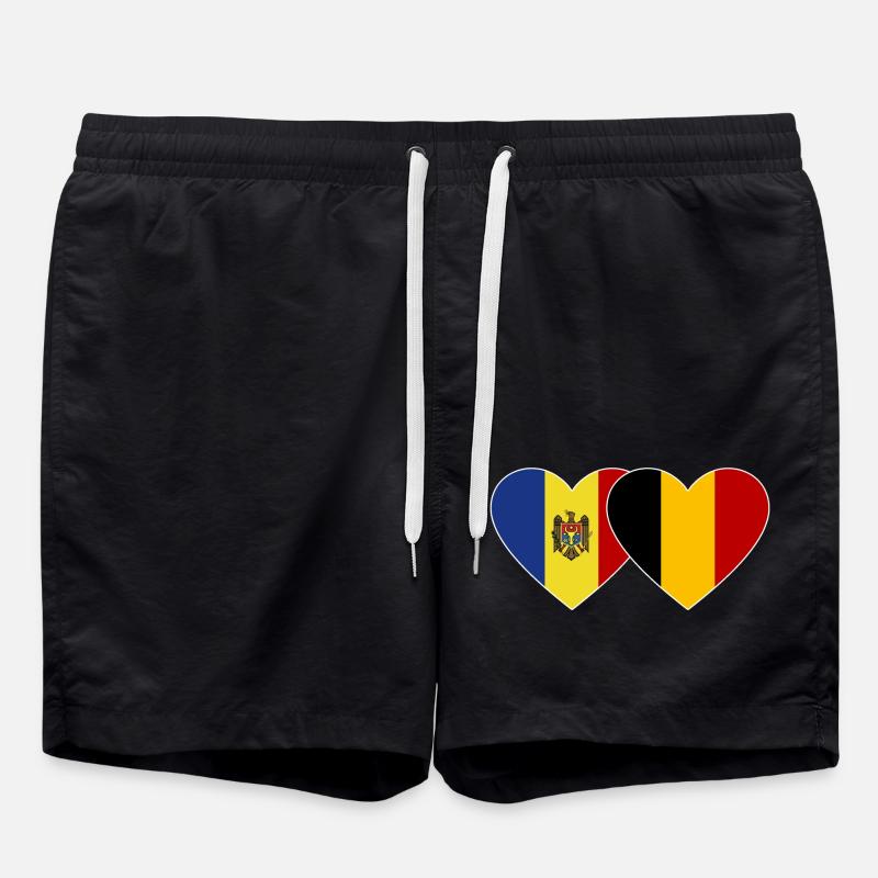 Moldova Belgium Flag Heart - Swim Trunks - black