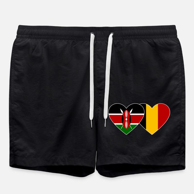 Kenya Belgium Flag Heart - Swim Trunks - black