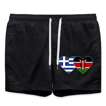 Griechenland Kenia Flagge Herz - Badeshorts - Schwarz - Vorne - AI Model Male 185 light (185cm)