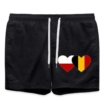 Polen Belgien Flagge Herz - Badeshorts - Schwarz - Vorne - AI Model Male 185 light (185cm)