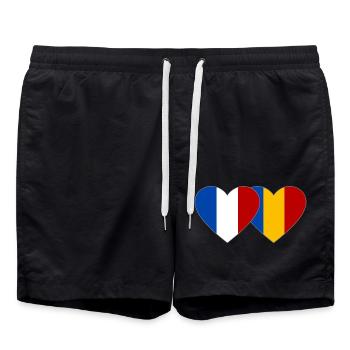 France Romania Flag Heart - Swim Trunks - black - Front - AI Model Male 185 light (185cm)