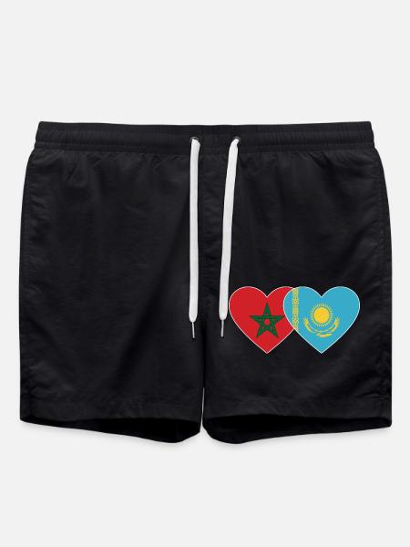 Marokko Kasachstan Flagge Herz - Badeshorts - Schwarz