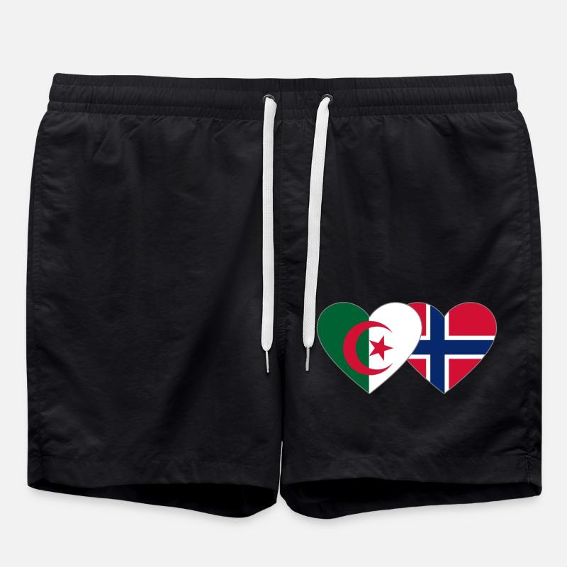 Algeria Norway Flag Heart - Swim Trunks - black