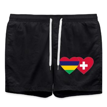 Mauritius Switzerland Flag Heart - Swim Trunks - black - Front - AI Model Male 185 light (185cm)