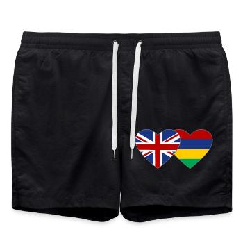 England Mauritius Flag Heart - Swim Trunks - black - Front - AI Model Male 185 light (185cm)