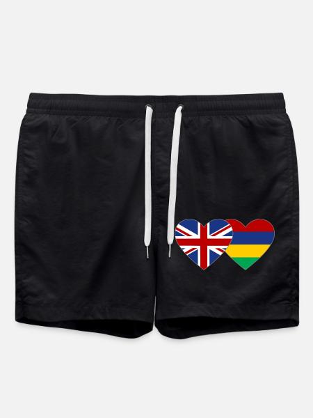 England Mauritius Flag Heart - Swim Trunks - black