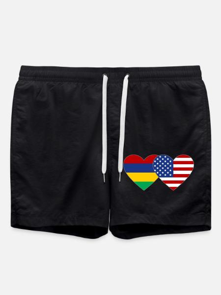 Mauritius USA Flag Heart - Swim Trunks - black