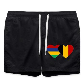 Mauritius Belgium Flag Heart - Swim Trunks - black - Front - AI Model Male 185 light (185cm)