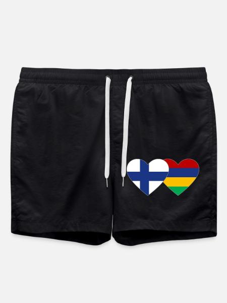 Finland Mauritius Flag Heart - Swim Trunks - black