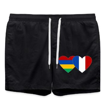 Mauritius Frankreich Flagge Herz - Badeshorts - Schwarz - Vorne - AI Model Male 185 light (185cm)