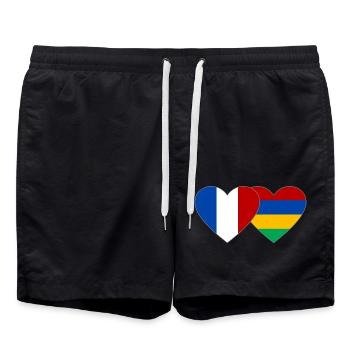 France Mauritius Flag Heart - Swim Trunks - black - Front - AI Model Male 185 light (185cm)