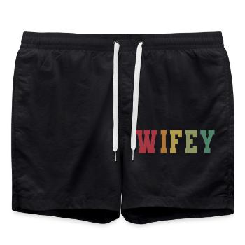 Retro Wifey Matching Couple Wedding Party Mariage - Short de bain - noir - Devant - AI Model Male 185 light (185cm)