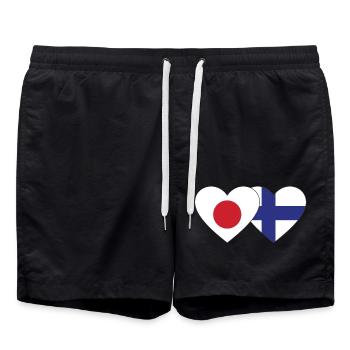 Japan Finnland Flagge Herz - Badeshorts - Schwarz - Vorne - AI Model Male 185 light (185cm)