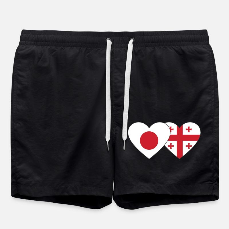 Japan Georgia Flag Heart - Swim Trunks - black