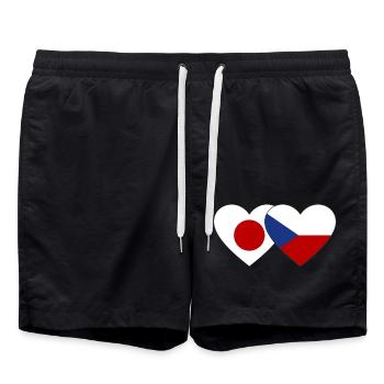 Japan Tschechien Flagge Herz - Badeshorts - Schwarz - Vorne - AI Model Male 185 light (185cm)