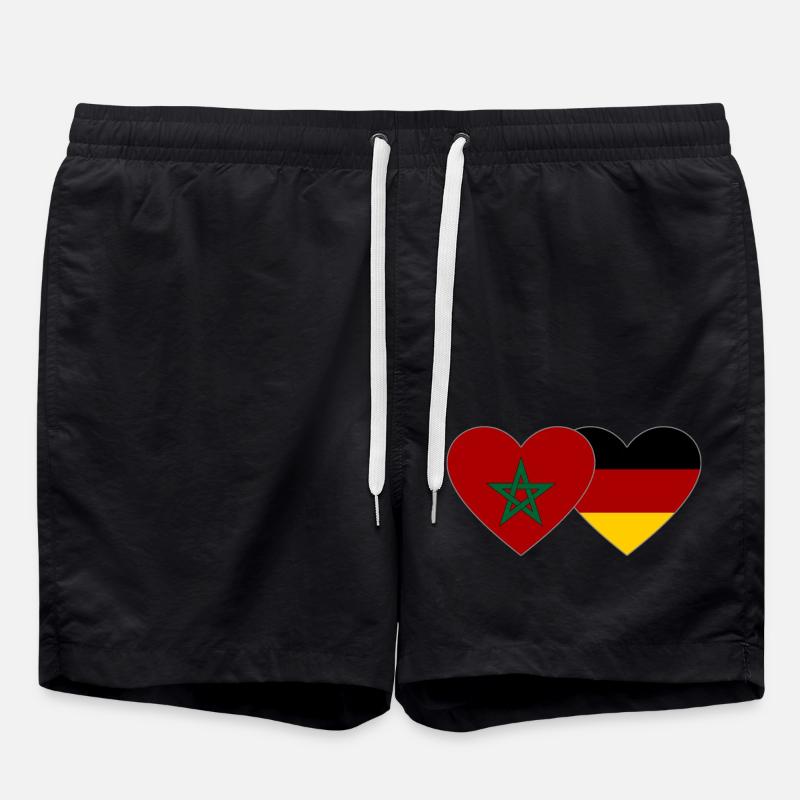 Morocco Germany Flag Heart - Swim Trunks - black
