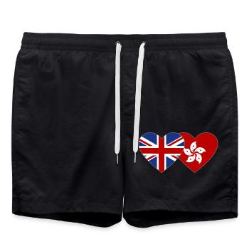 England Hong Kong Flag Heart - Swim Trunks - black - Front - AI Model Male 185 light (185cm)