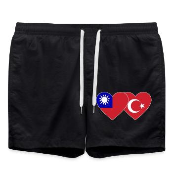 Taïwan Türkiye drapeau coeur - Short de bain - noir - Devant - AI Model Male 185 light (185cm)
