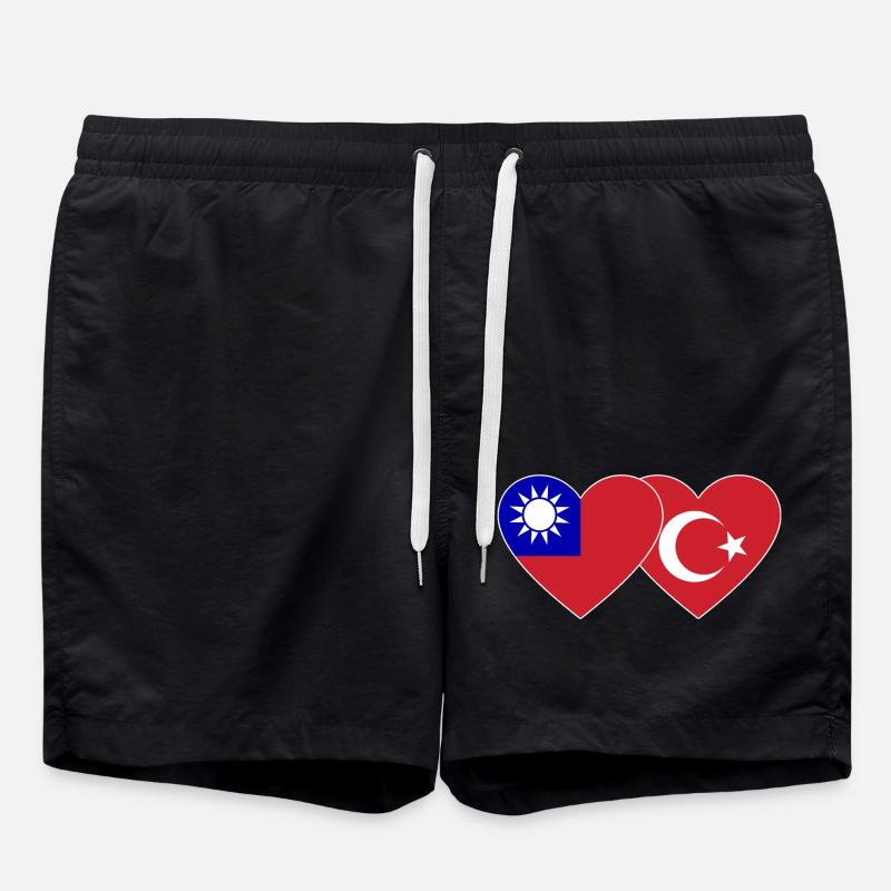 Taiwan Türkiye Flagge Herz - Badeshorts - Schwarz