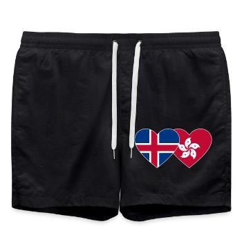 Island Hongkong Flagge Herz - Badeshorts - Schwarz - Vorne - AI Model Male 185 light (185cm)