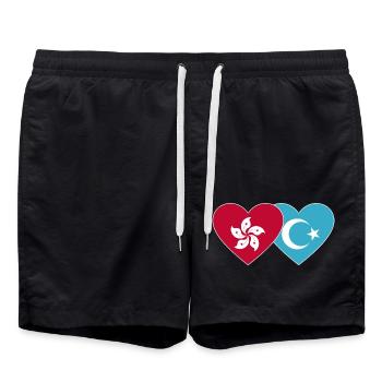 Hongkong Uiguren Flagge Herz - Badeshorts - Schwarz - Vorne - AI Model Male 185 light (185cm)