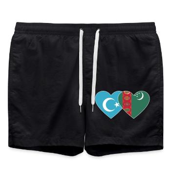 Cœur de drapeau ouïghour du Turkménistan - Short de bain - noir - Devant - AI Model Male 185 light (185cm)