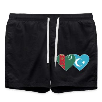 Cœur du drapeau ouïghour du Turkménistan - Short de bain - noir - Devant - AI Model Male 185 light (185cm)