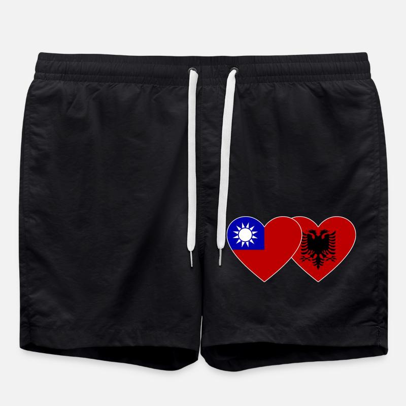 Taiwan Albanie Flag Heart - Short de bain - noir