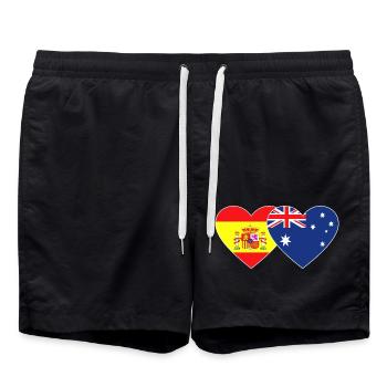 Spain Australia Flag Heart - Swim Trunks - black - Front - AI Model Male 185 light (185cm)