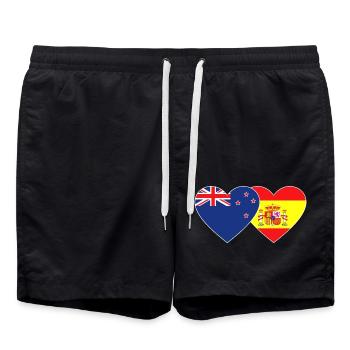 Neuseeland Spanien Flagge Herz - Badeshorts - Schwarz - Vorne - AI Model Male 185 light (185cm)