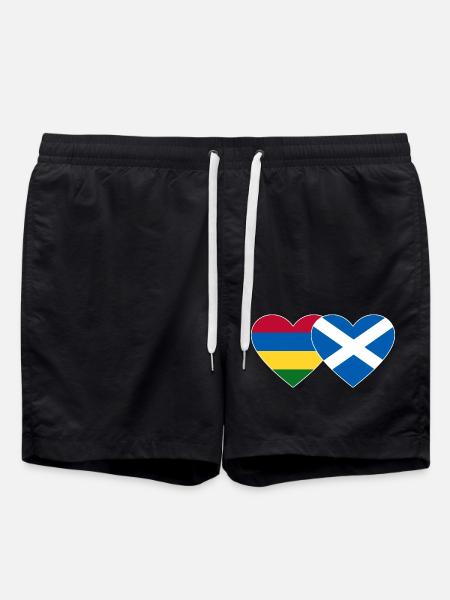 Mauritius Scotland Flag Heart - Swim Trunks - black
