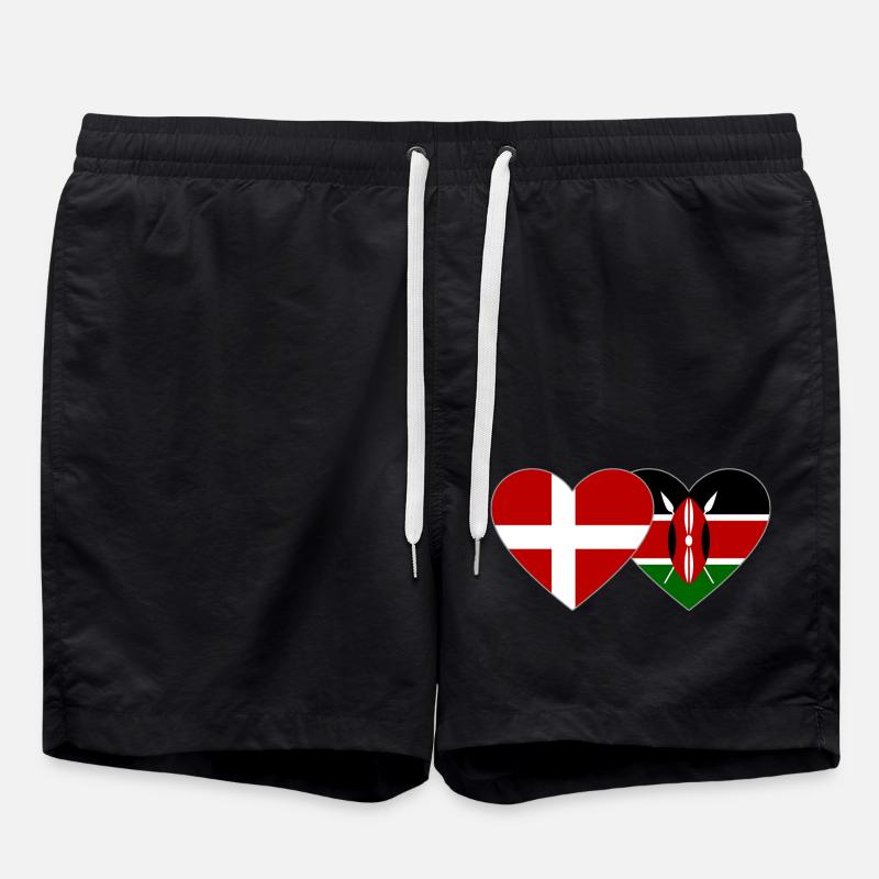 Denmark Kenya Flag Heart - Swim Trunks - black