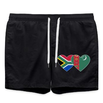 Afrique du Sud Turkménistan Flag Heart - Short de bain - noir - Devant - AI Model Male 185 light (185cm)