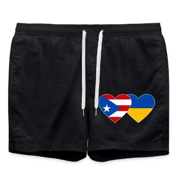 Puerto Rico Ukraine Heart Flag - Swim Trunks - black - Front - AI Model Male 185 light (185cm)