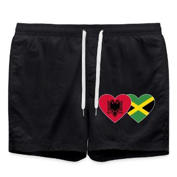 Albanien Jamaika Herz Flagge - Badeshorts - Schwarz - Vorne - AI Model Male 185 light (185cm)