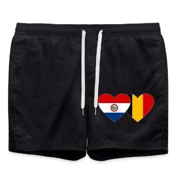 Paraguay Belgien Herz Flagge - Badeshorts - Schwarz - Vorne - AI Model Male 185 light (185cm)