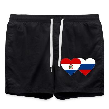 Paraguay Russland Herz Flagge - Badeshorts - Schwarz - Vorne - AI Model Male 185 light (185cm)