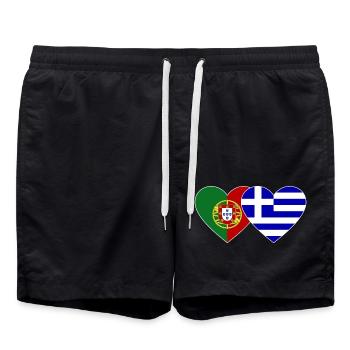Portugal Griechenland Flagge Herz - Badeshorts - Schwarz - Vorne - AI Model Male 185 light (185cm)