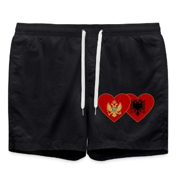 Montenegro Albanien Flagge - Badeshorts - Schwarz - Vorne - AI Model Male 185 light (185cm)