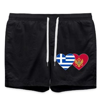 Greece Montenegro flag - Swim Trunks - black - Front - AI Model Male 185 light (185cm)