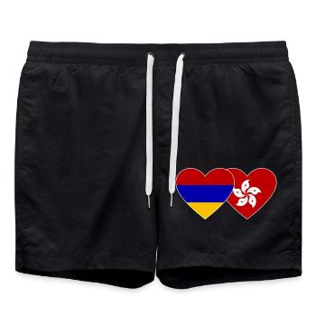 Armenien Hong Kong Flagge Herz - Badeshorts - Schwarz - Vorne - AI Model Male 185 light (185cm)