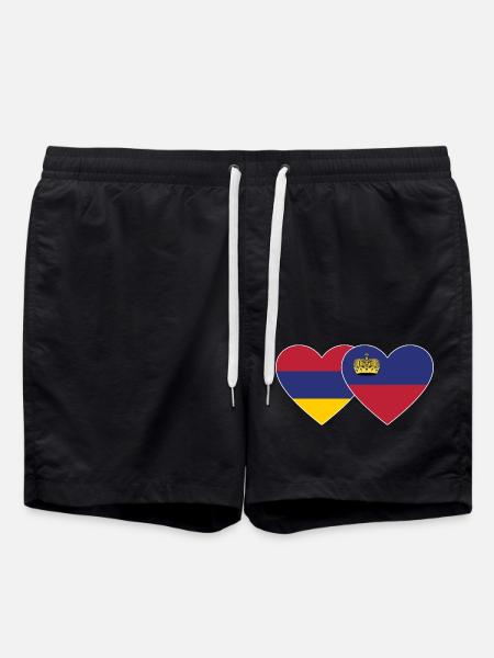 Armenia Liechtenstein Flag Heart - Swim Trunks - black