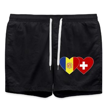 Andorra Schweiz Flagge Herz - Badeshorts - Schwarz - Vorne - AI Model Male 185 light (185cm)