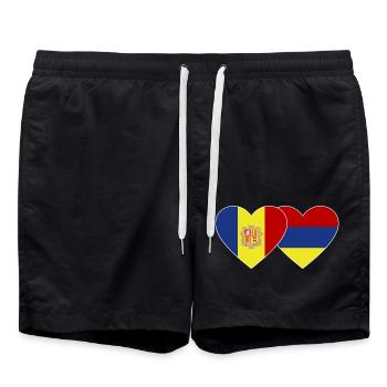 Andorra Armenien Flagge Herz - Badeshorts - Schwarz - Vorne - AI Model Male 185 light (185cm)